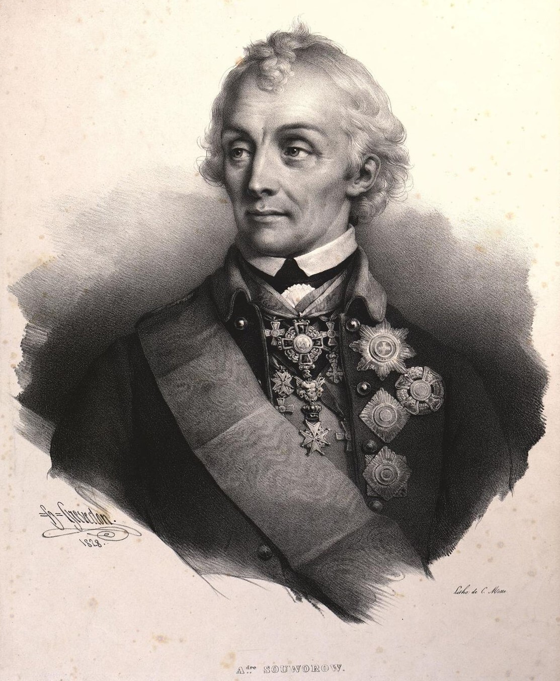 Полководец Суворов Александр Васильевич. Литография 1828 г.